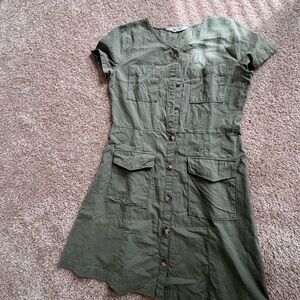 H&M Olive Green Button-Front Mini Dress